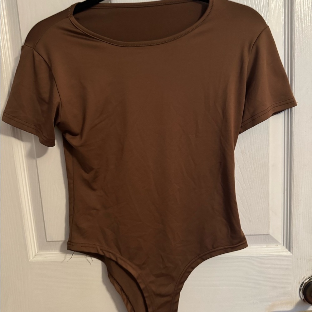 Women's Brown Short Sleeve Bodysuit